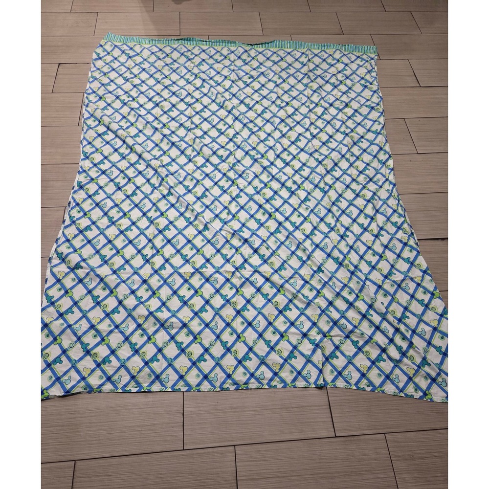 Vintage Blue Green Disney Mickey Mouse Cotton Flat Sheet Set Queen Bedding - Picture 6 of 7